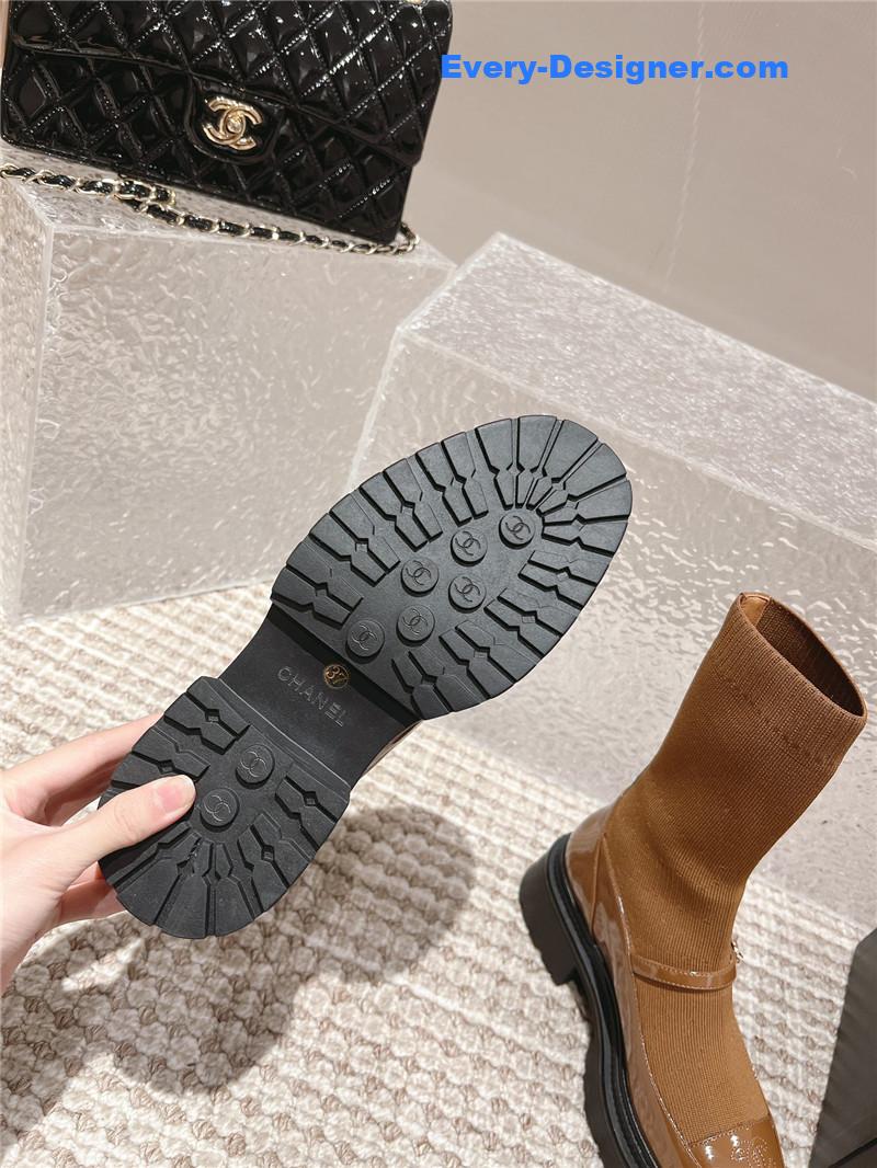 Ch**el front-strap two-tone brown ankle boots