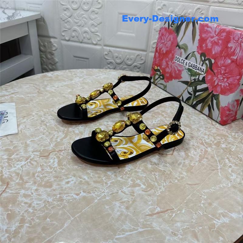 DG Stone Embellished Black Pattern Sandals