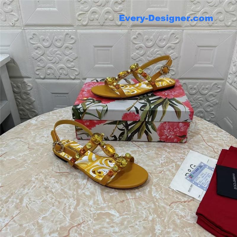 DG Stone Embellished Yellow Pattern Sandals