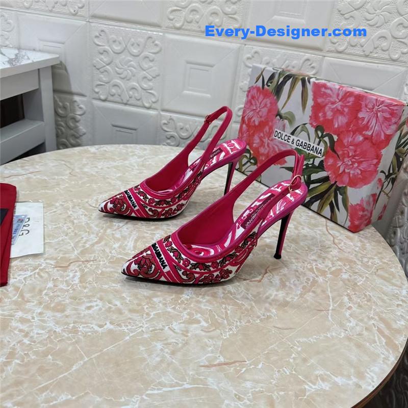 DG Majolica Embroidery Slingbacks 100 Fuchsia and White
