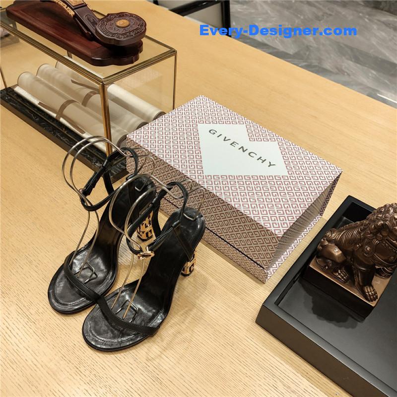 Givenchy G Cube Heeled Sandals in Black Lambskin
