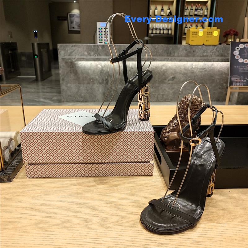 Givenchy G Cube Heeled Sandals in Black Lambskin