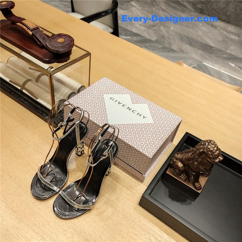 Givenchy G Cube Heeled Sandals in Black and Silver Lambskin