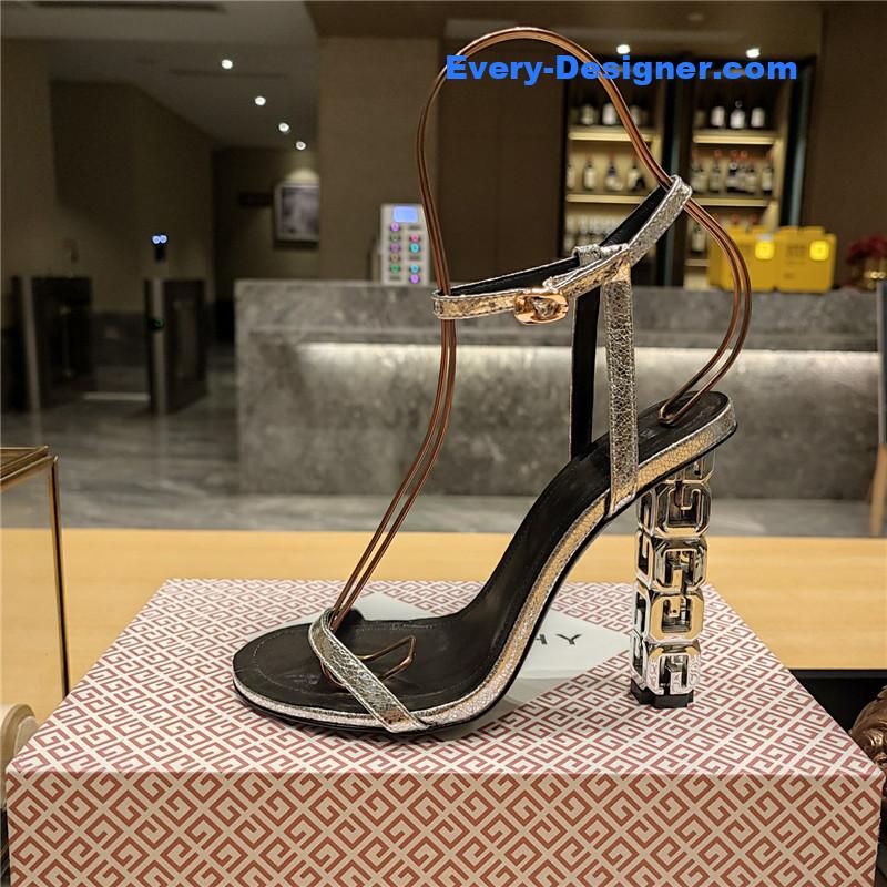 Givenchy G Cube Heeled Sandals in Black and Silver Lambskin