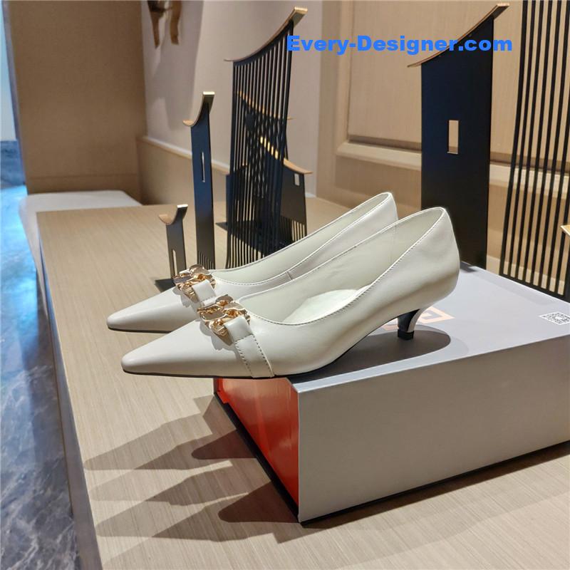Givenchy Chain Pointed Low Heel Pumps White Leather