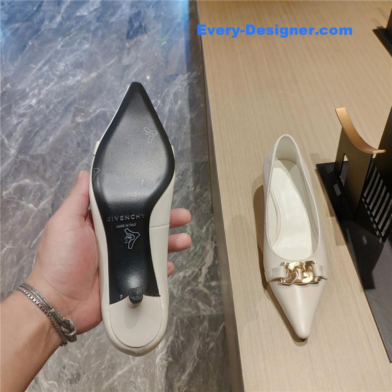 Givenchy Chain Pointed Low Heel Pumps White Leather