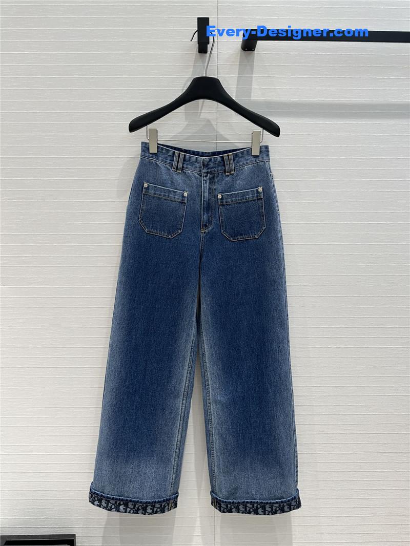 D10r old flower hem denim trousers replica clothes