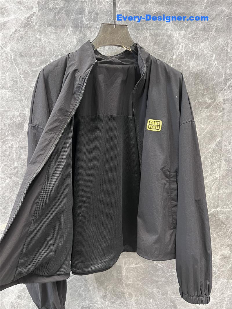 M1um1u zipper jacket + sports shorts set replica clothes