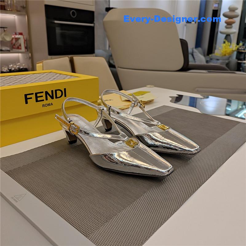 F**di ffold silver nappa leather low-heeled slingbacks