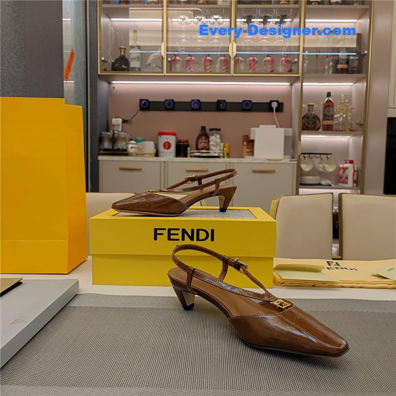 F**di ffold brown eel leather low-heeled slingbacks