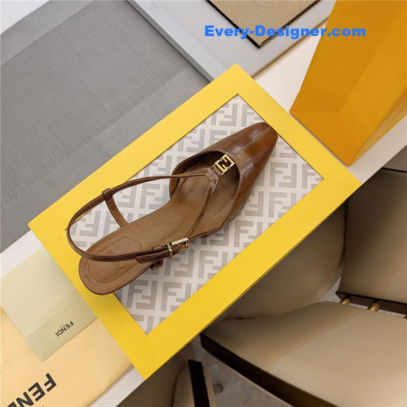 F**di ffold brown eel leather low-heeled slingbacks