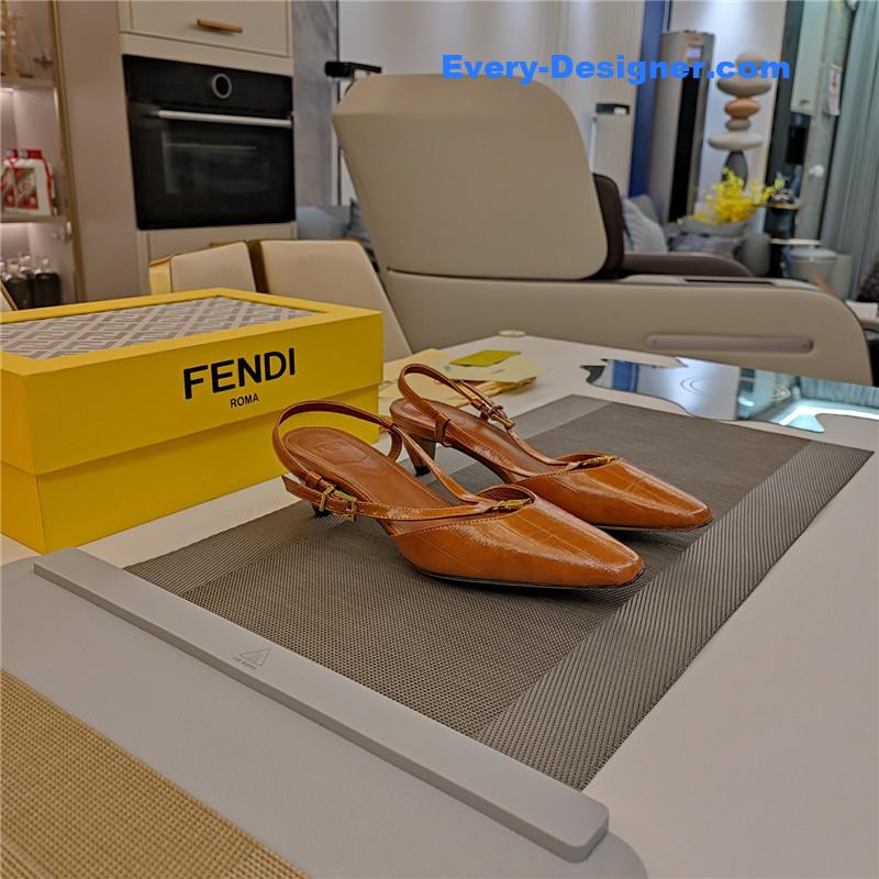 F**di ffold beige eel leather low-heeled slingbacks
