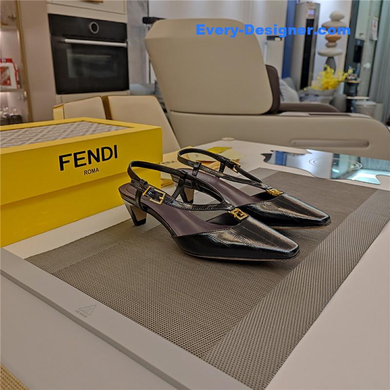 F**di ffold black eel leather low-heeled slingbacks