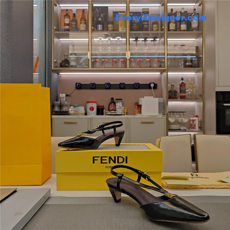 F**di ffold black eel leather low-heeled slingbacks
