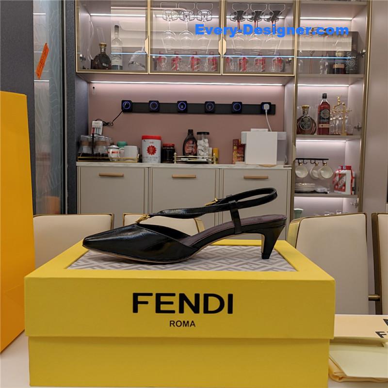 F**di ffold black eel leather low-heeled slingbacks