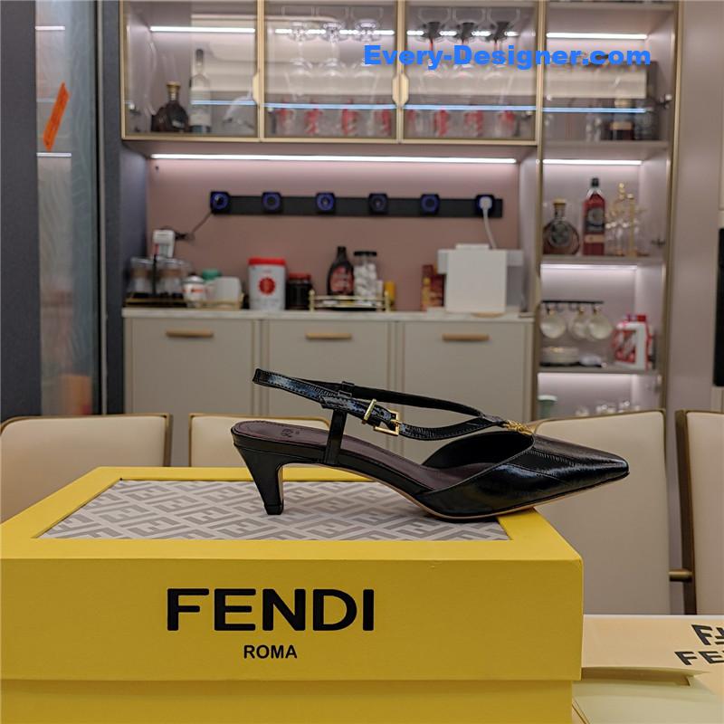 F**di ffold black eel leather low-heeled slingbacks