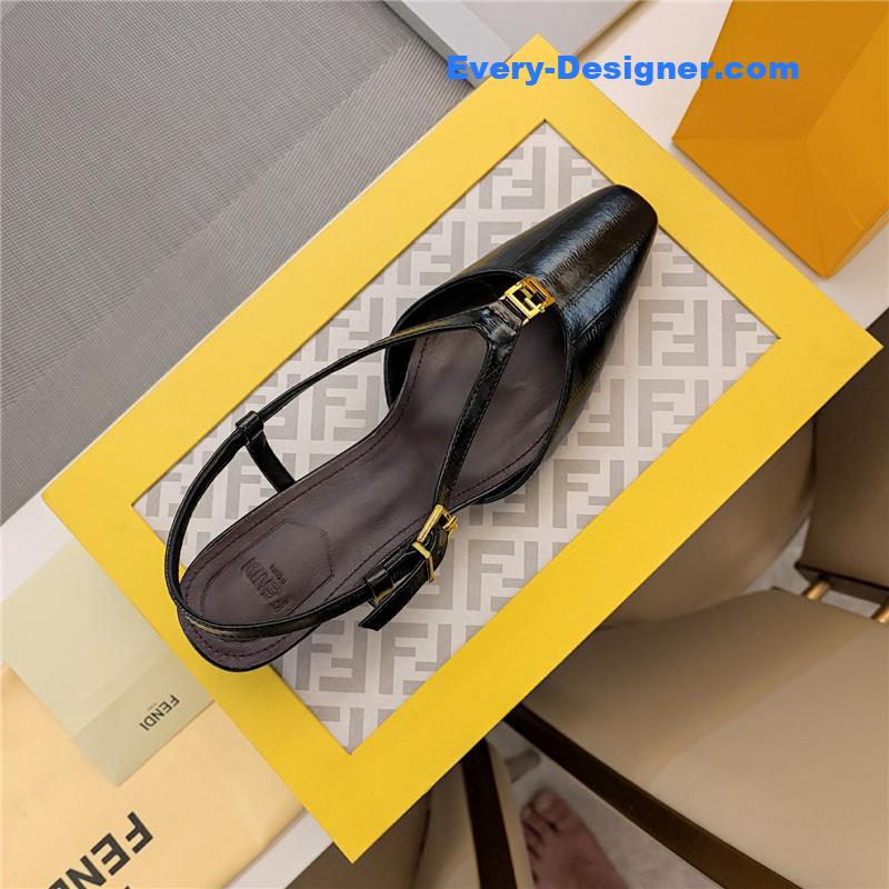 F**di ffold black eel leather low-heeled slingbacks