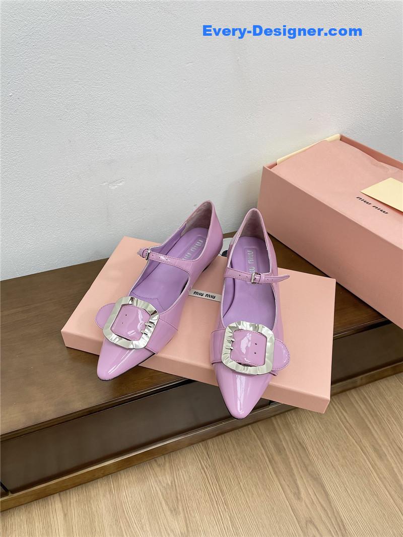 Miu Miu Purple Mary Jane Pointed Flats with Belt Buckle