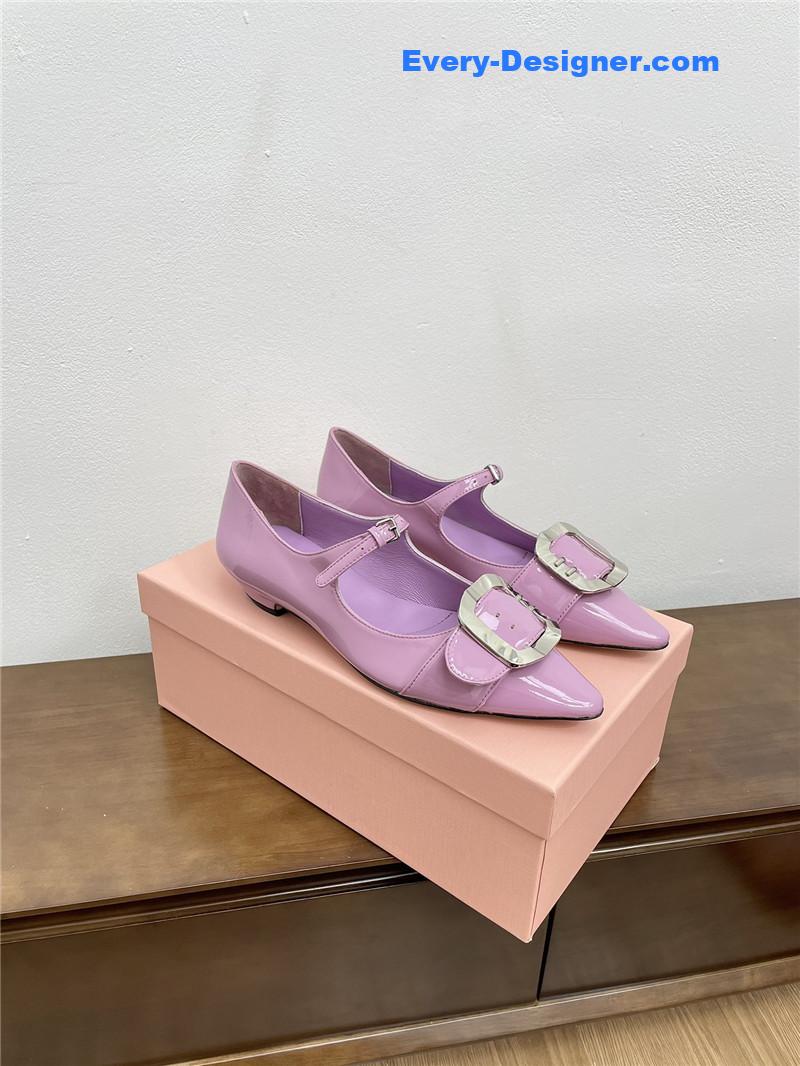 Miu Miu Purple Mary Jane Pointed Flats with Belt Buckle