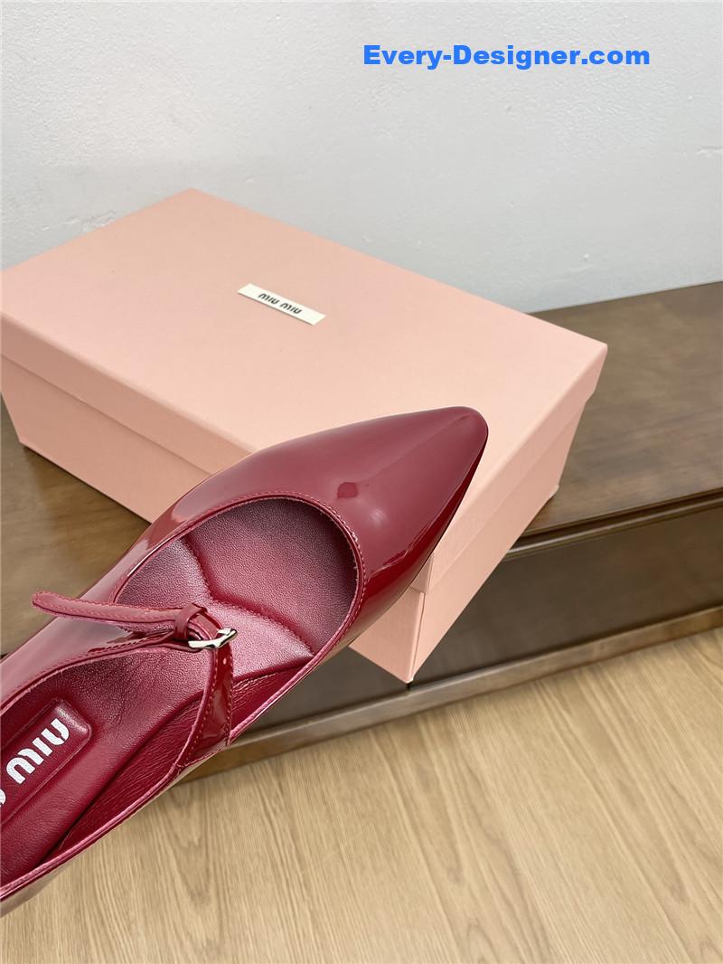 Miu Miu Burgundy Pattern Mary Jane Pointed Flats