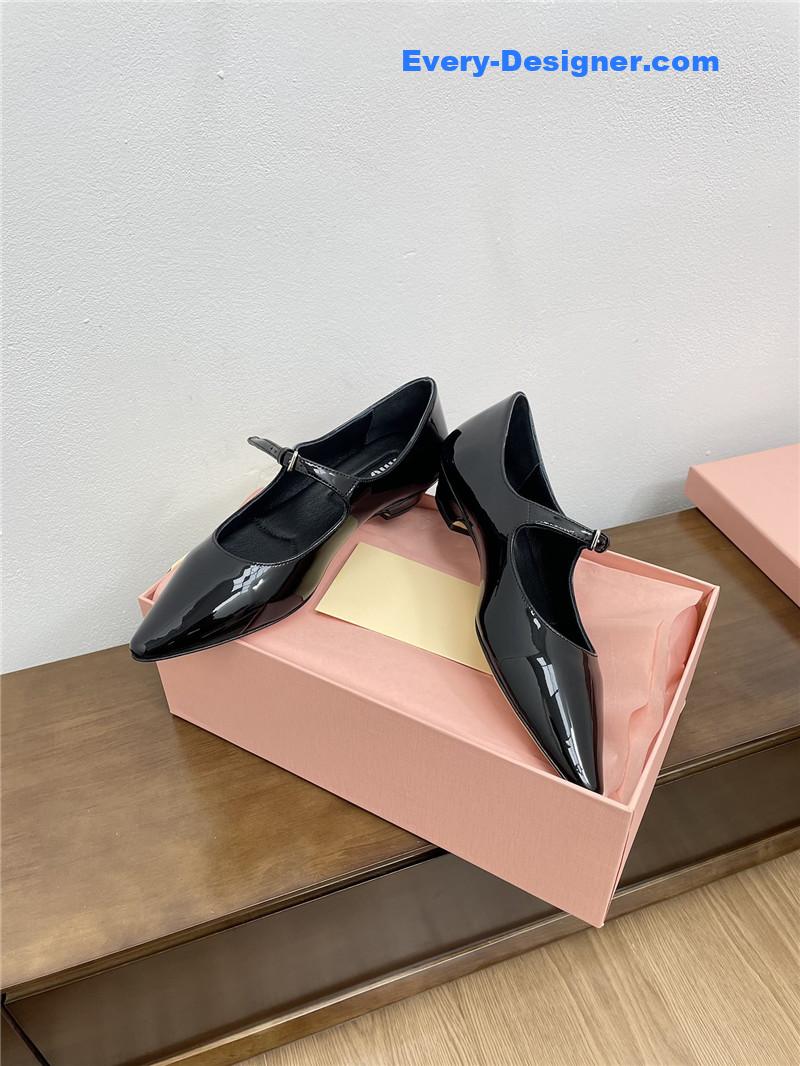 Miu Miu Black Pattern Mary Jane Pointed Flats