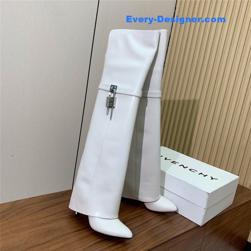 Givenchy Women’s White Shark Lock Stiletto Over-the-Knee Boots