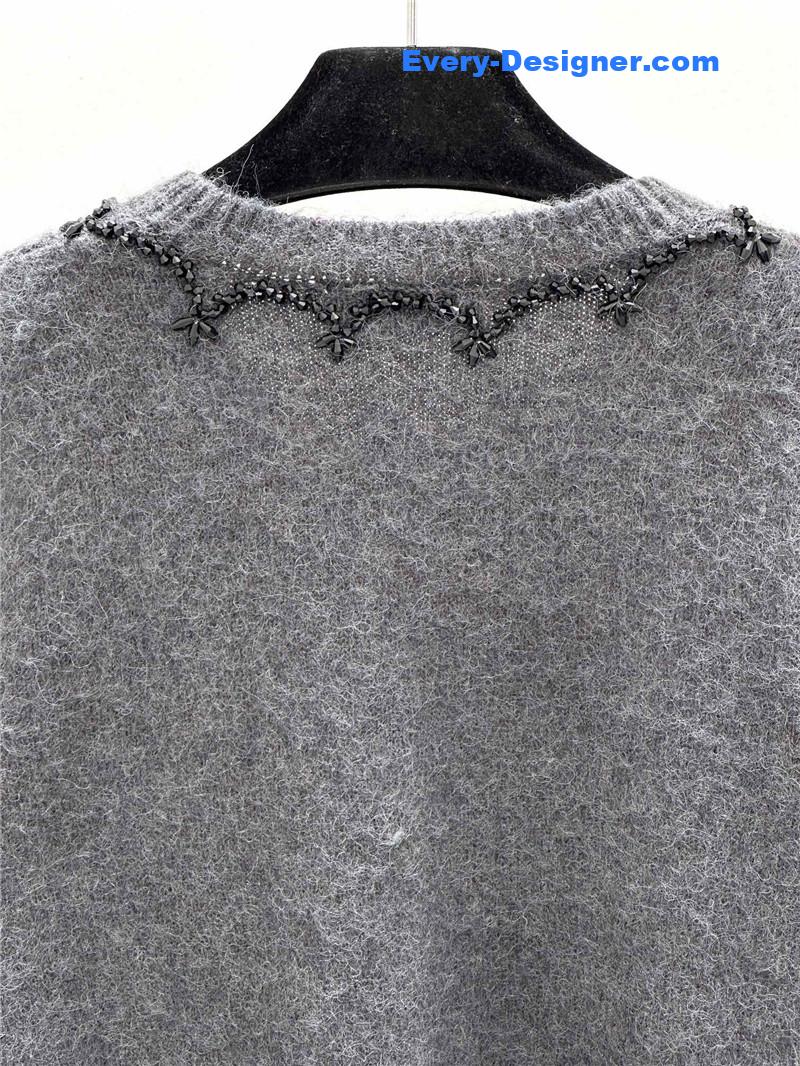 Miu Miu Beaded Trim Cardigan Grey