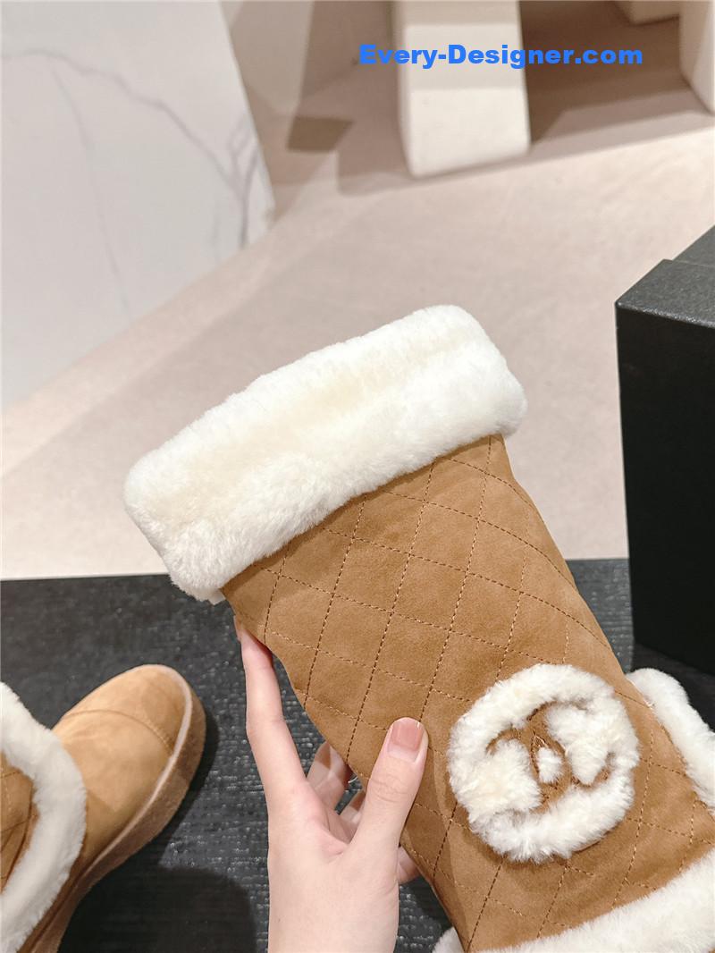 Ch**el logo brown suede long snow boots