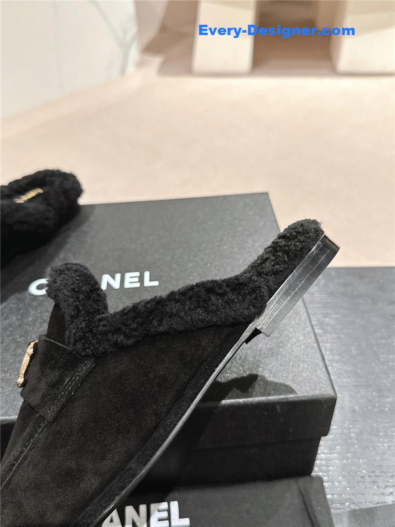 Ch**el suede wool mule loafers in black