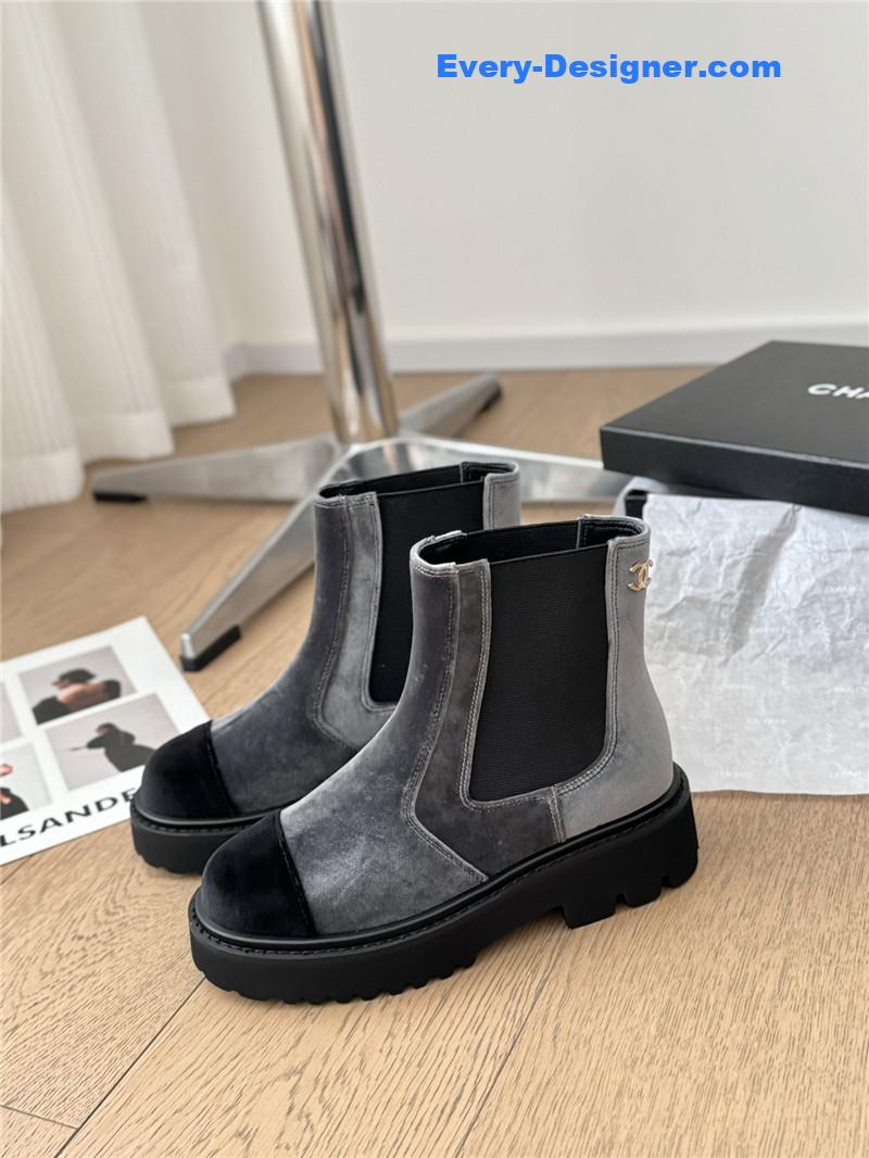 Ch**el suede calfskin grosgrain cap toe ankle boots