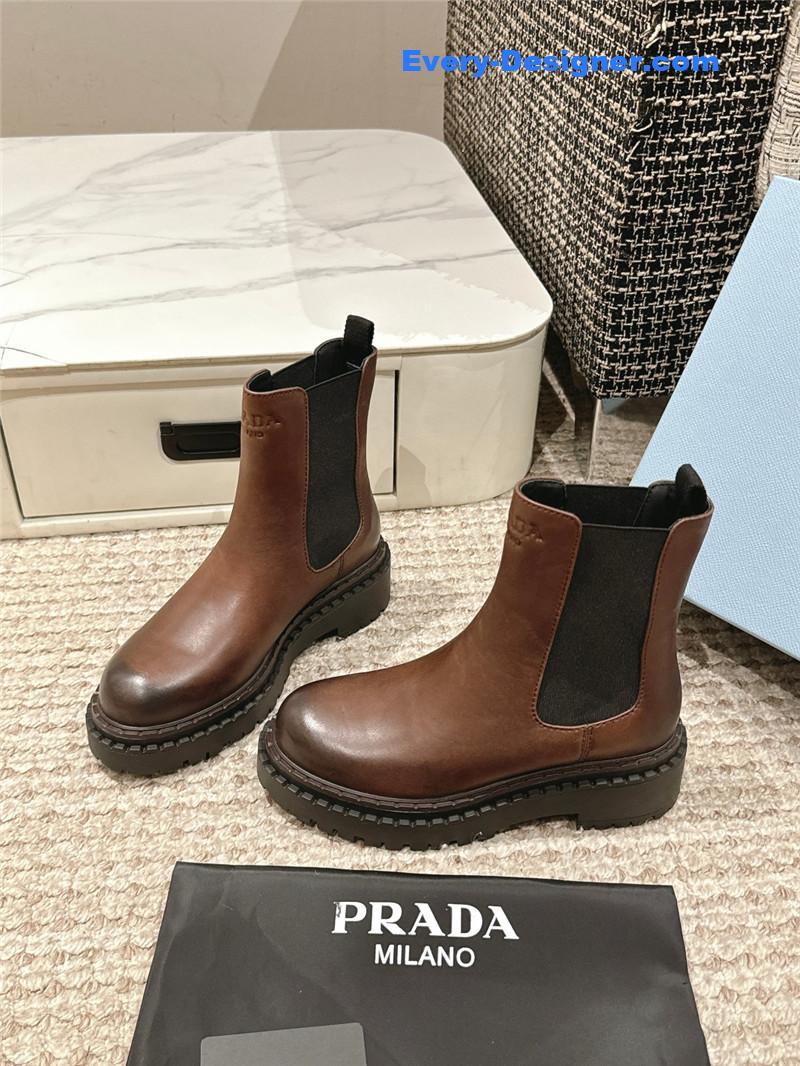 Pra*a brown calfskin chelsea ankle boots