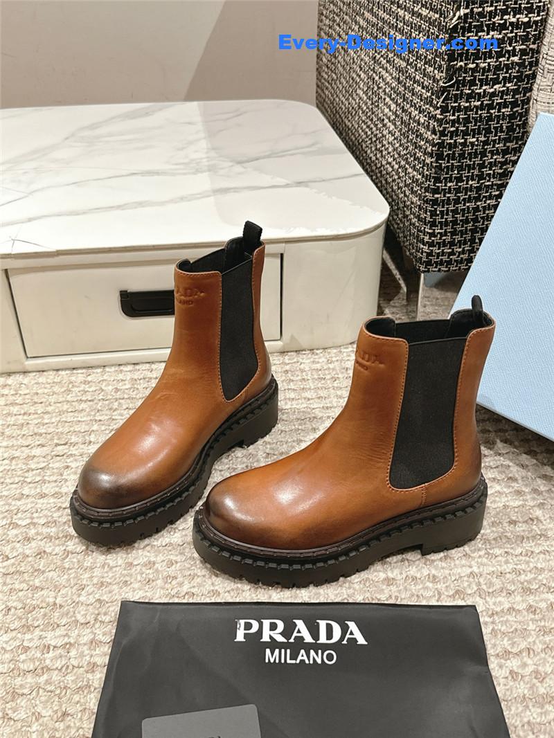 Pra*a chocolate calfskin chelsea ankle boots