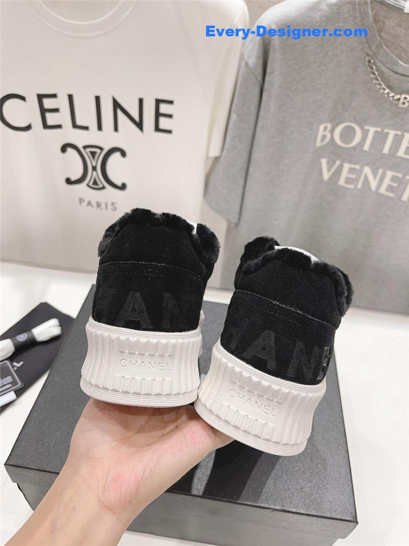 Ch**el black suede leather lace-up platform sneakers