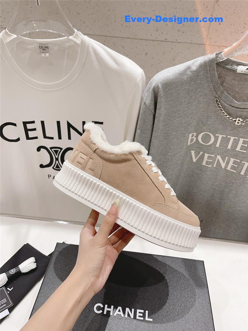 Ch**el suede leather lace-up platform sneakers