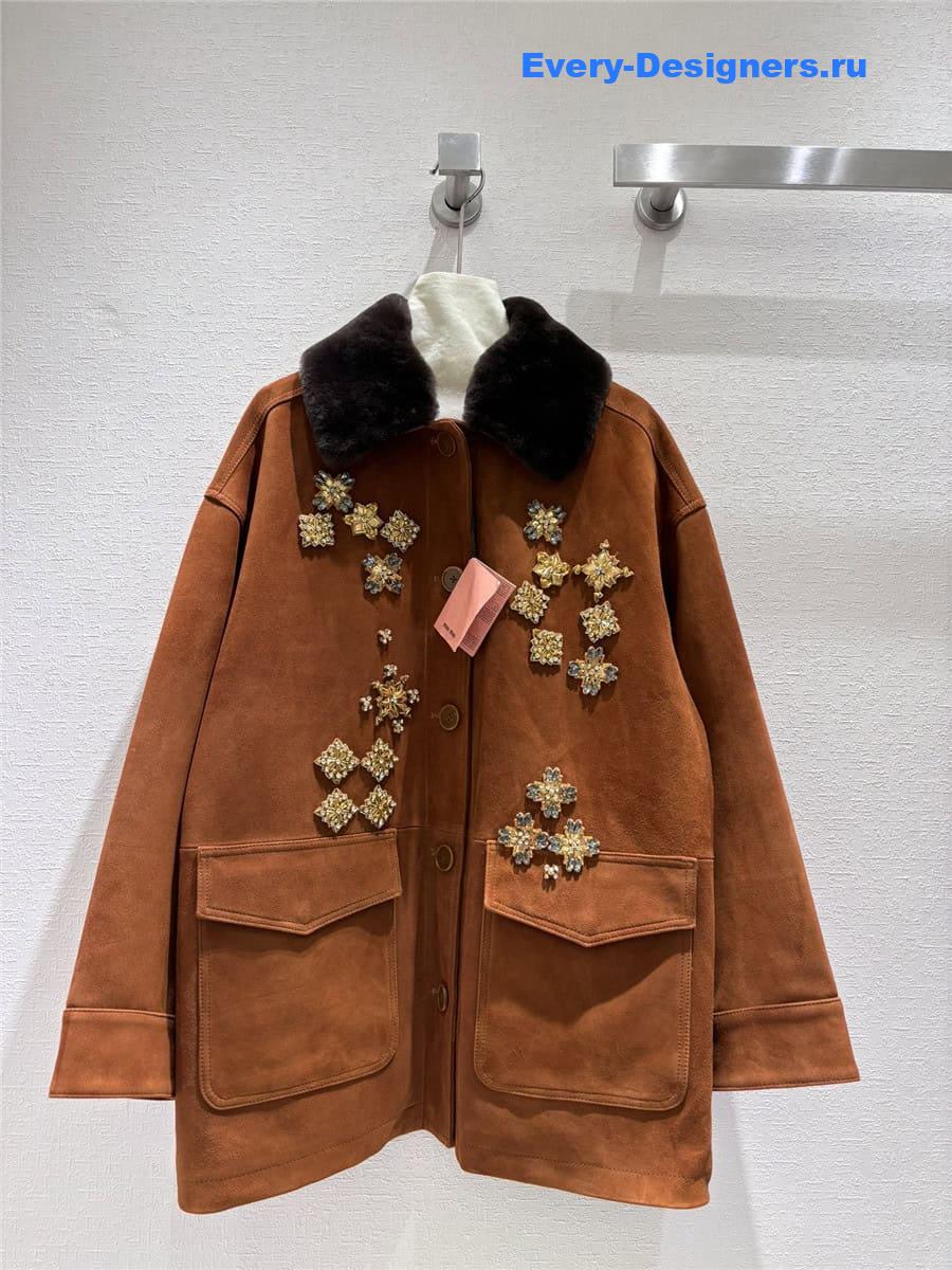 M1um1u rabbit fur lapel coat
