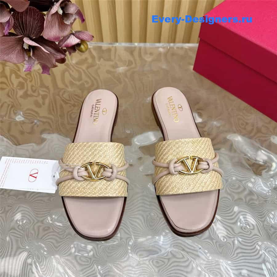 Va1e*ntin0 vlogo pink woven raffia slides