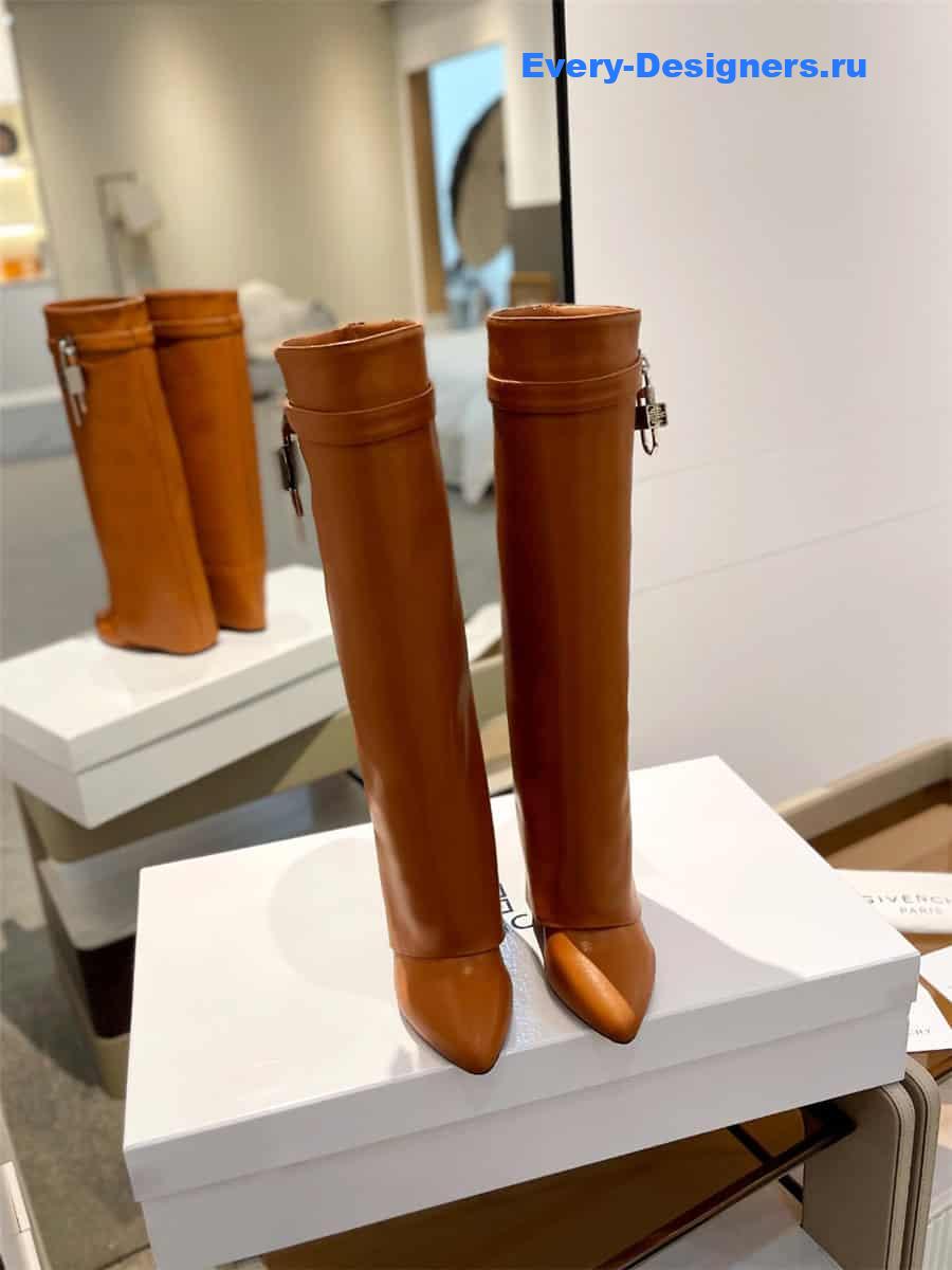 Givenchy Shark Lock Brown Leather Knee-High Boots
