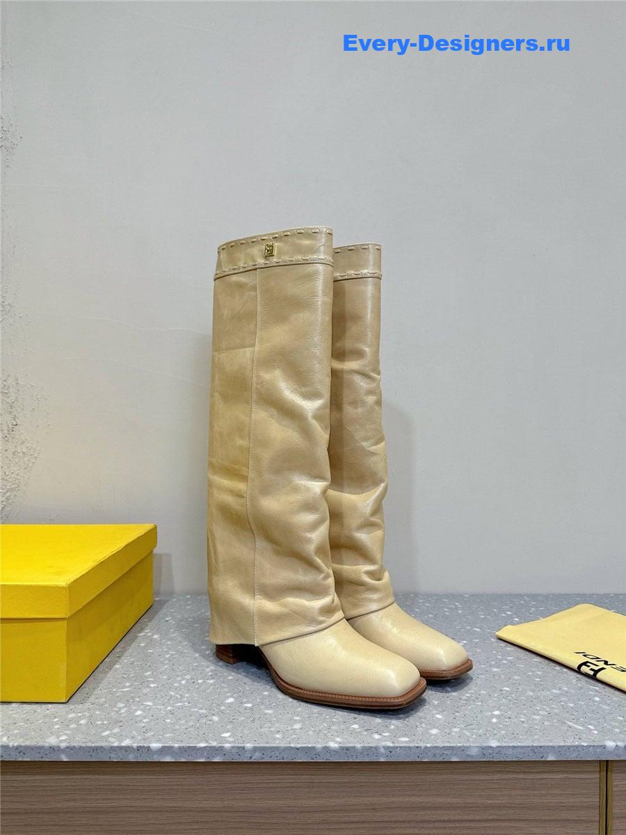 F**di beige leather high-heeled boots