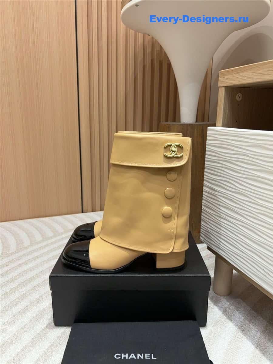 Ch**el brown leather foldover logo boots