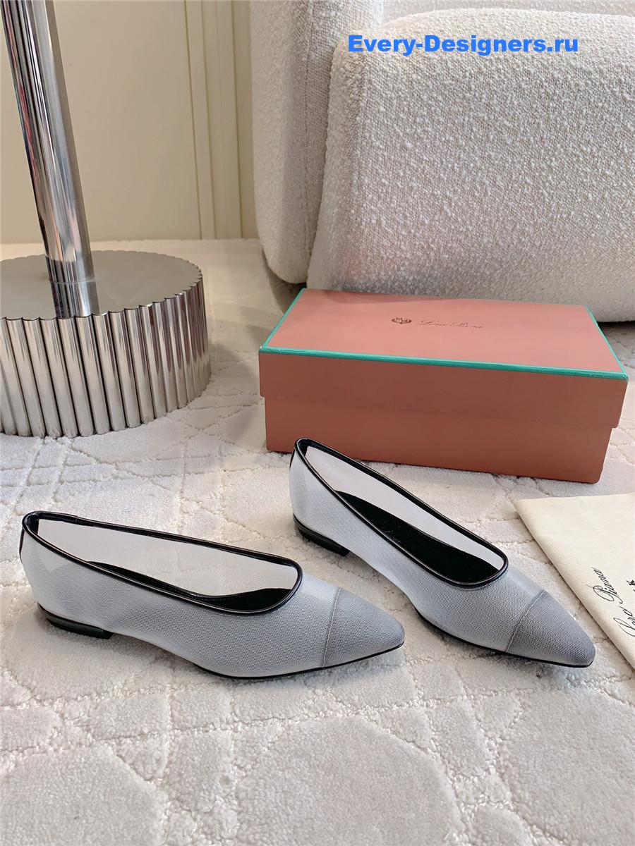 L0r0 P1ana primula ballet flat in ash-grey microfibre