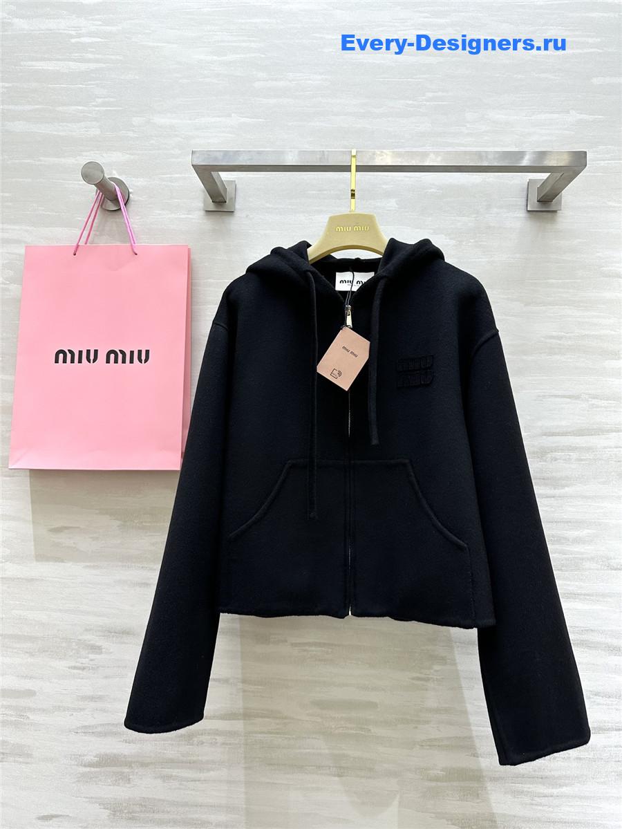 M1um1u wool hooded zip-up jacket