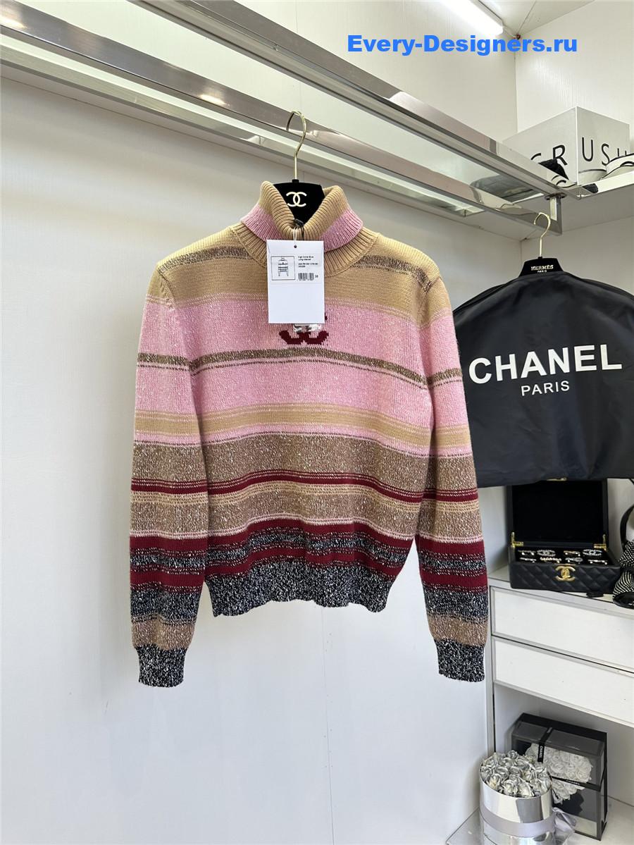Ch**el striped turtleneck sweater in pink