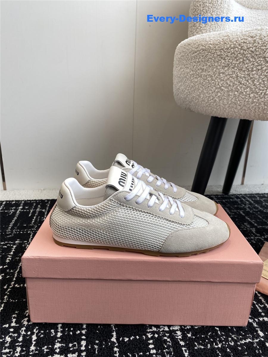 Miu Miu Lace-Up Flat Sneakers Gray