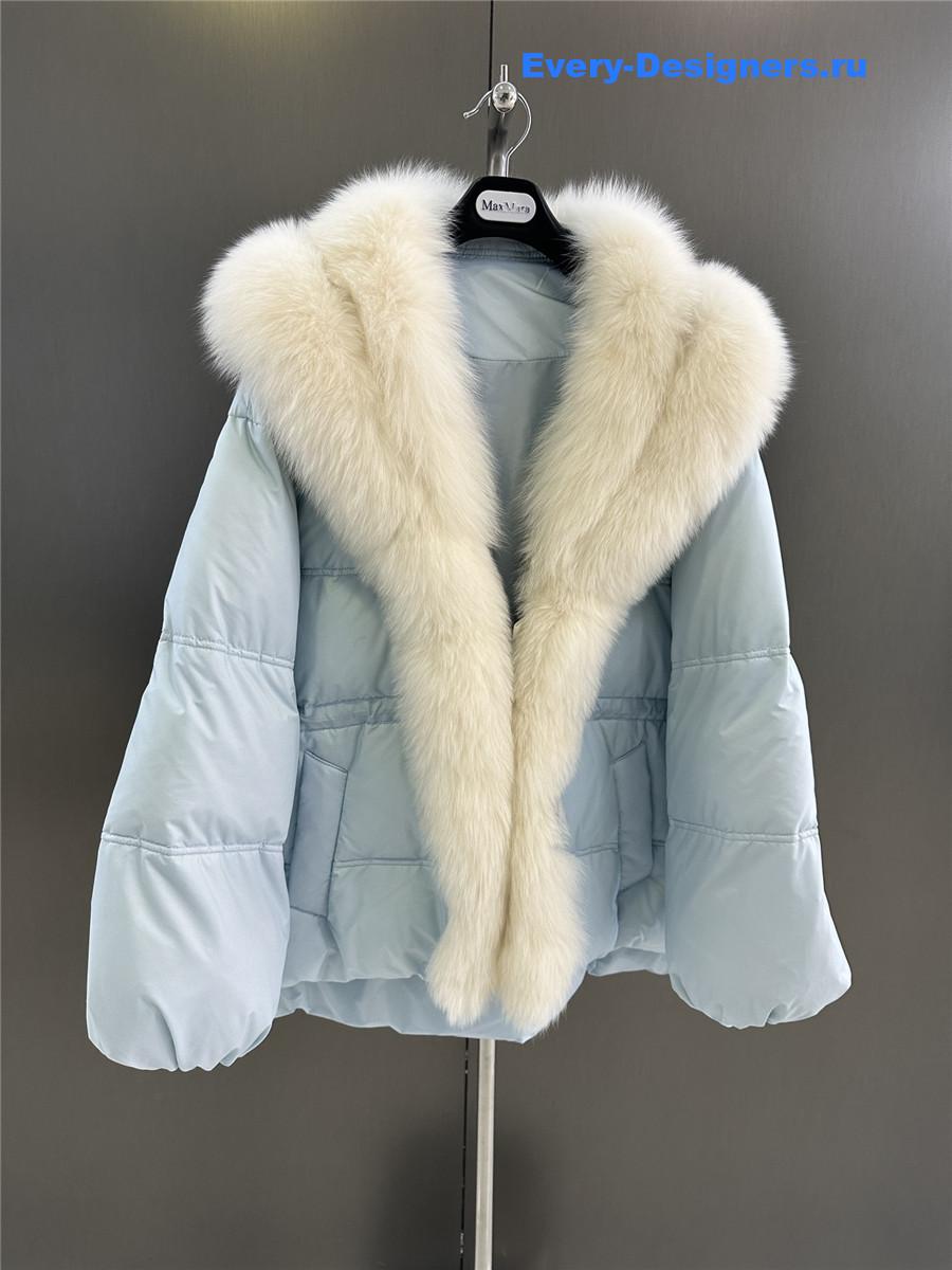 Vanitoo Seia Blue Fur Trim Cube Coat