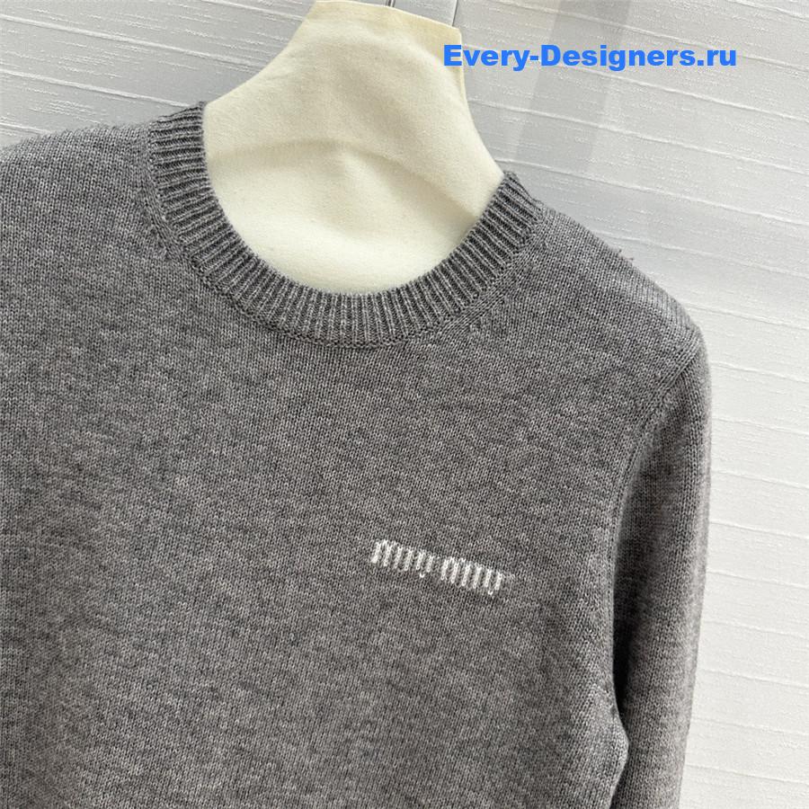 Miu Miu Lining Hem Wool Sweater Grey