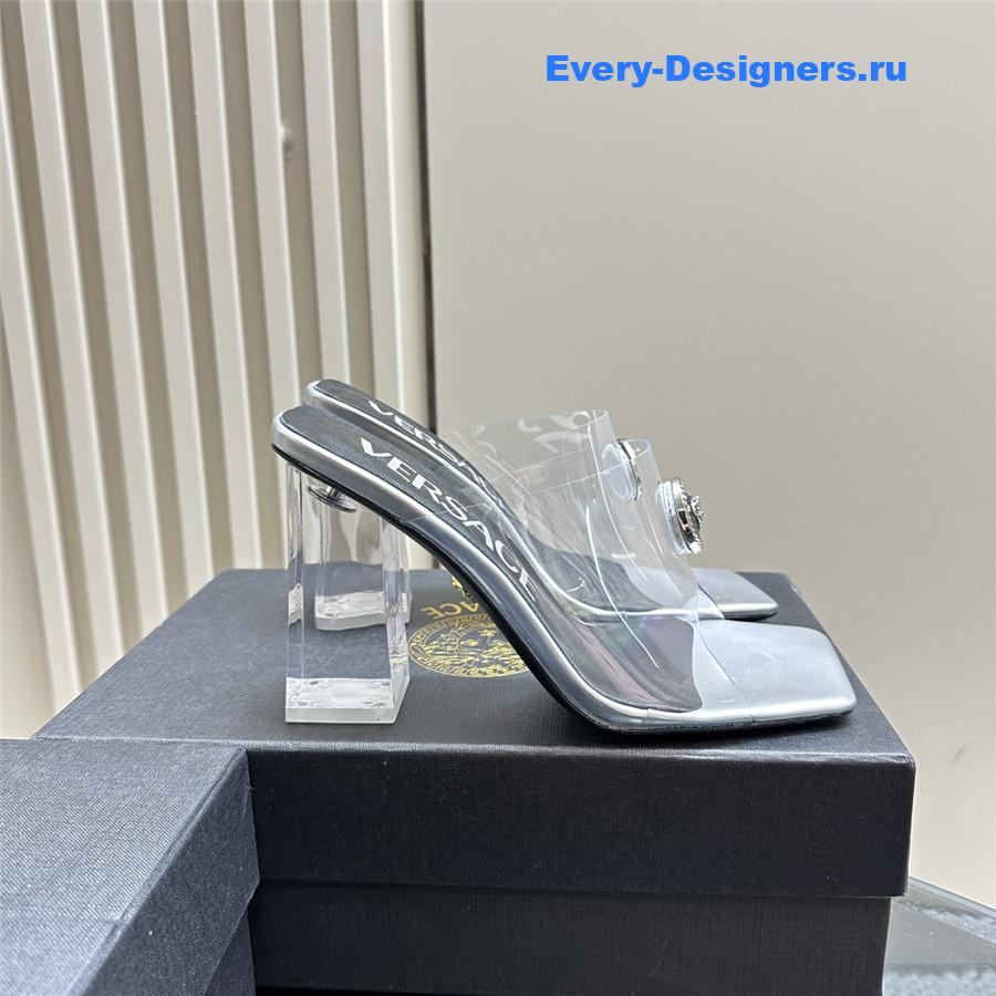 Versace crystal block heel high heel sandals