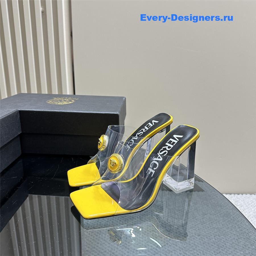 Versace crystal block heel high heel sandals