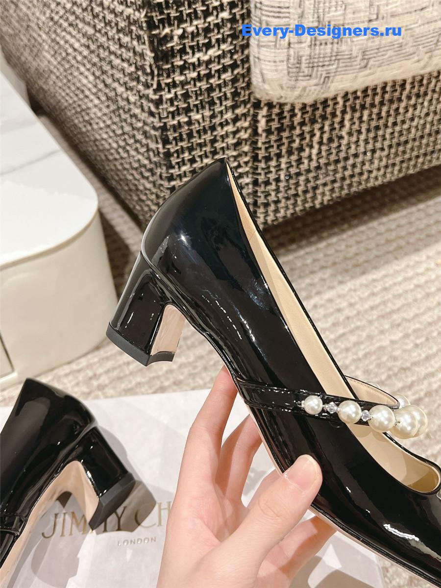 J1m*y Ch00 ade 45 black patent leather pumps