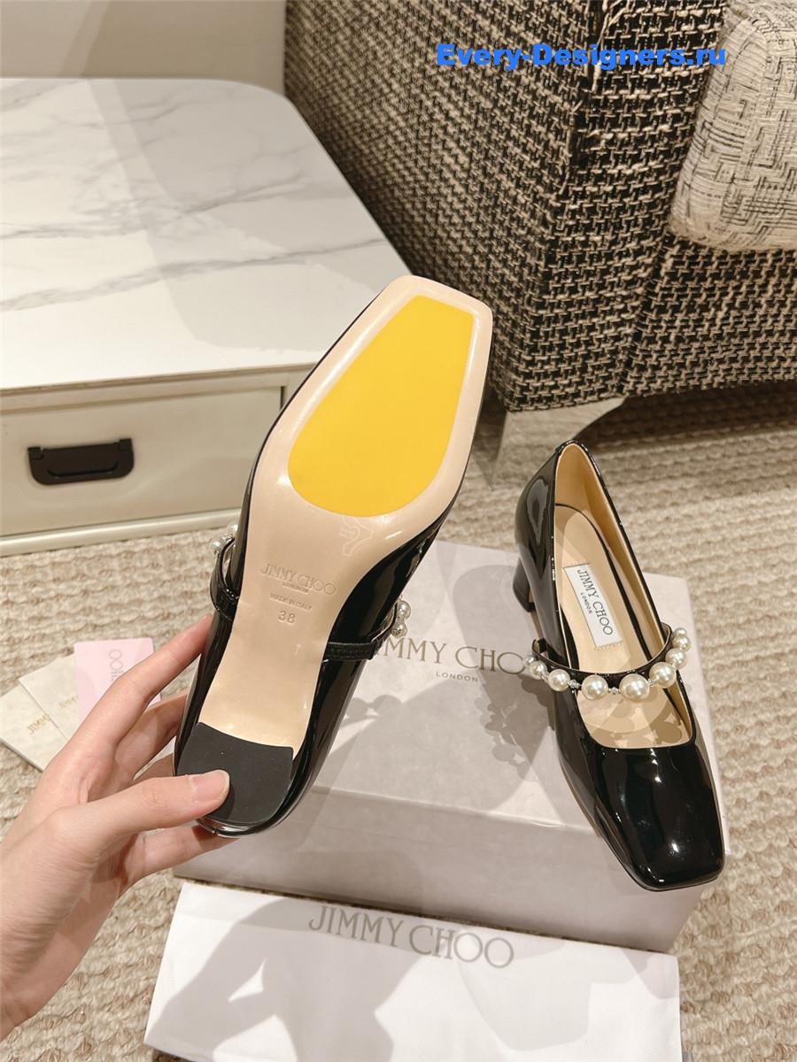 J1m*y Ch00 ade 45 black patent leather pumps