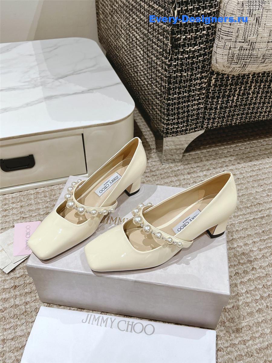 J1m*y Ch00 ade 45 ivory latte patent leather pumps